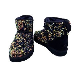 UGG CLASSIC MINI STELLAR SEQUIN BOOTS US 6‎ Medallion Purple Sparkle Bootie rare